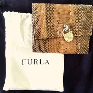 FURLA Snakeskin Double Fold Wallet Silver Hardware Vintage Dusty